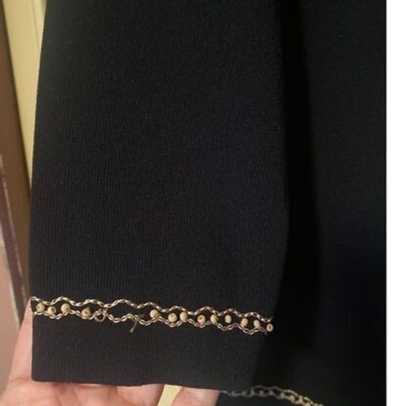 Grace Daniels Black Embellished Chain Pattern Elegant Top 3/4 Sleeve Size M EUC - Picture 4 of 8